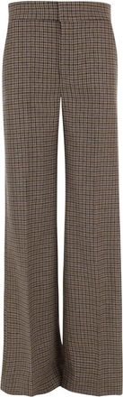 SA SU PHI Geklede wollen broek met pied-de-poule patroon - Dames - Wijde Broeken - Bruin - XL - Wol - Broeken