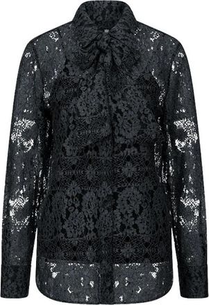 Riani Kanten blouse met sprankelende rand en strik-halslijn - Dames - Blouses - Zwart - M - Katoen - Overhemden