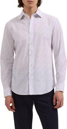 Bugatchi Axel Shaped Fit Crosshatch Print Cotton Button-Up Shirt in Orchid at Nordstrom, Size Xxx-Large