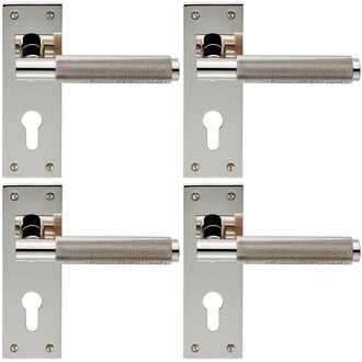 Loops 4x PAIR Knurled Round Lever on Slim Euro Lock Backplate 150 x 50mm Nickel in Metallics