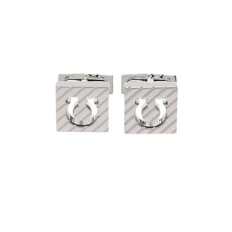 Ferragamo Square Brass Hook-Shaped Cummerband Clasps - male - Ferragamo - Clips Bars - Gray - ONE SIZE - Accessories
