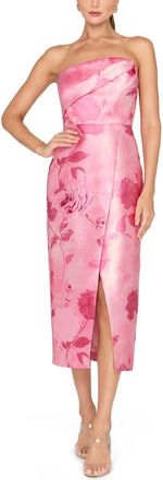 Kay Unger Addison Floral Strapless Sheath Midi Dress in Rose Bud at Nordstrom, Size 12