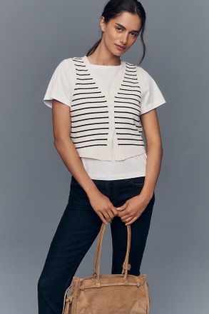 Maeve Striped Vest T-Shirt Twofer Top