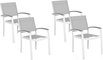 Beliani Beliani - Conjunto De 4 Sillas De Jard&iacute;n Con Estructura De Aluminio Gris Y Blanco Resistente A La Intemperie Pereta