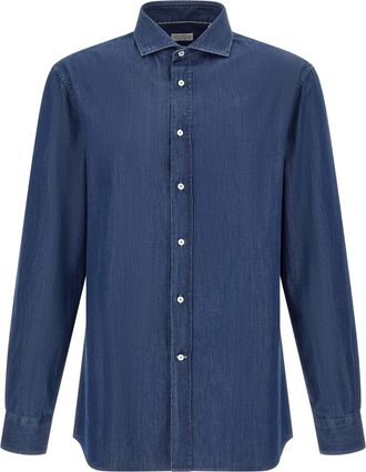 Brunello Cucinelli Blue Cotton Mens Blouse