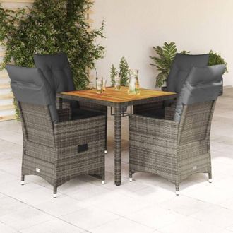 vidaXL Set Comedor De Jard&iacute;n 5 Piezas Con Cojines Rat&aacute;n Sint&eacute;tico Gris Vidaxl