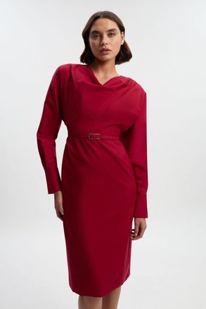 Karen Millen Womens Polished Cowl Neck Tailored Pencil Midi Dress - Red Viscose - Size 12 UK