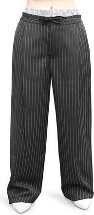 Madden Girl Boxer Waistband Pinstripe Dress Pants in Black /White Stripe at Nordstrom Rack, Size Medium