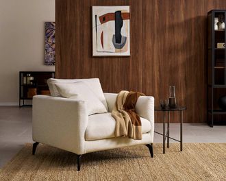 Castlery Lena Armchair, Cream, Matte Black Legs, Spill-Resistant, Removable Covers for Women