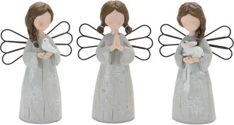 Melrose International Floral Etched Angel Figurine (Set of 3) - Grey, Brown