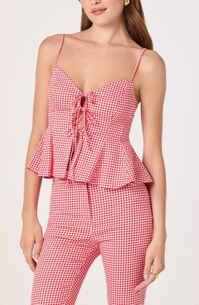 ASTR the Label Alma Stretch Cotton Gingham Top in Red Gingham at Nordstrom, Size Medium