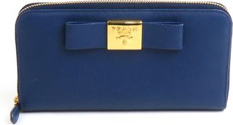 Prada Blue Leather Long Wallet (Bi-Fold) (Pre-Owned)