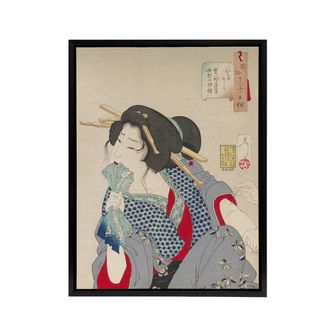 Artery8 Yoshitoshi Woman Getting Tattoo Japanese Ukiyoe Framed Canvas Art | Size: W24 x H32