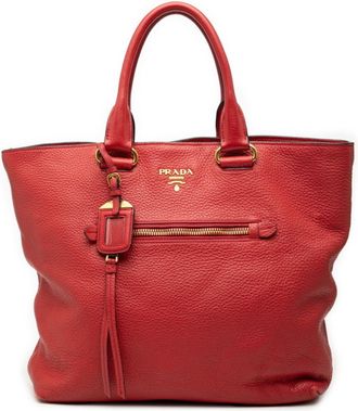 Prada Red Color Leather Tote Bag (Pre-Owned)