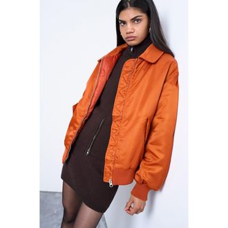 Topshop Nylon Bomber Jacket in Orange at Nordstrom Rack, Size Medium