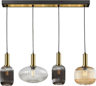 Schuller Schuller - Norma 4 Light Bar Pendant Ceiling Light Black, Brass, 3 Crystal Shades, E27