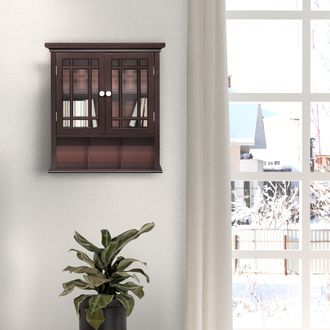 Teamson Home Neal Removable Two-Door Wall Cabinet with Tempered Glass Paneled Doors, Espresso