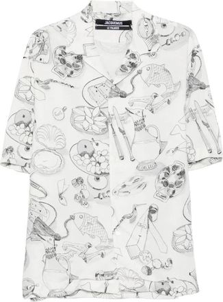 Jacquemus Shirt met illustratieve print en korte mouwen - Heren - Korte mouwen Overhemden - Veelkleurig - S - Linnen - Overhemden
