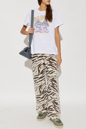 Ganni T-shirt With Colorful Print, Womens, White