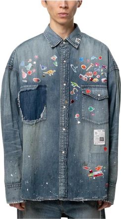 Miharayasuhiro Camicia in denim con stampa sticker - - Shirts - Uomo - Blu - S