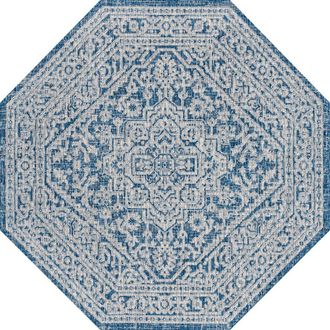 Jonathan Y Designs Sinjuri Medallion Textured Weave Octagon Indoor/Outdoor Area Rug in Navy/gray at Nordstrom, Size 8Ft 0In X 8Ft 0In