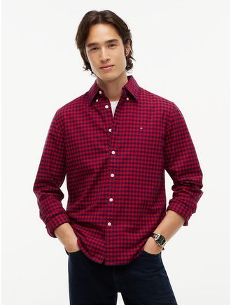 Tommy Hilfiger Mens Regular Fit Gingham Oxford Shirt - Medium Red - XXL