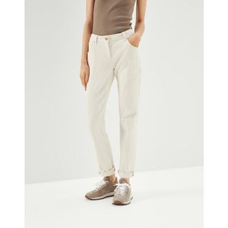 Brunello Cucinelli WomenS Nude Cotton Stretch Straight Leg Trousers, Size 10