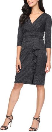 S.L. Fashions Ruffle Metallic Knit Cocktail Dress in Black at Nordstrom, Size 12