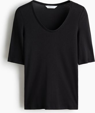 H&M Shirt aus Pima-Baumwolle mit U-Ausschnitt - Schwarz