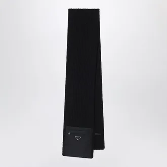 Prada Sciarpa nera in lana con tasca in Re-Nylon
