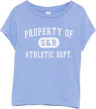 Sporty & Rich Tops, Dames, Blauw, XS, Katoen, Logo T-shirt met Ronde Hals