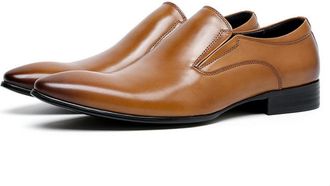 Generic Mens Pointed Toe Formal Dress Shoes Comfort Slip on Loafers Low Block Heel Wedding Party Prom Shoes,Brown,6.5 UK