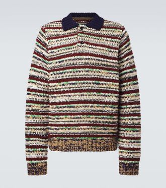 sacai Striped cotton-blend polo sweater