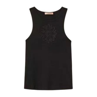 Twinset Sleeveless Tops, female, Black, Size: M Canotta con ricamo floreale