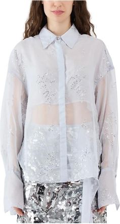 Sabina Mus&aacute;yev Doorschijnende geborduurde blouse met pailletten - Dames - Overhemden - Grijs - S - Pailletten - Overhemden