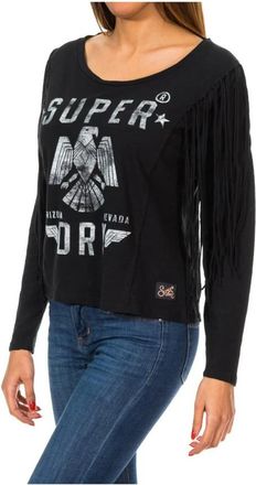 Superdry Ronde Hals Kant Detail Lange Mouw Jersey - Dames - Longsleeves - Zwart - 2XS - Katoen - Tops