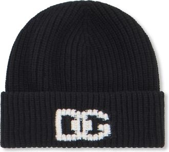 Dolce & Gabbana Gebreide muts met logo - unisex - Accessoires - Zwart - Maat: ONE Size Wol