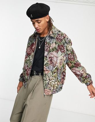 Asos oversized harrington jacket in floral jacquard-Multi