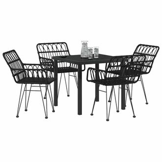 Berkfield Home Modern 5 Piece Garden Dining Set Black Poly Rattan