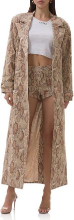 AFRM Earhart Snakeskin Print Trench Coat in Sand Snake at Nordstrom, Size X-Large