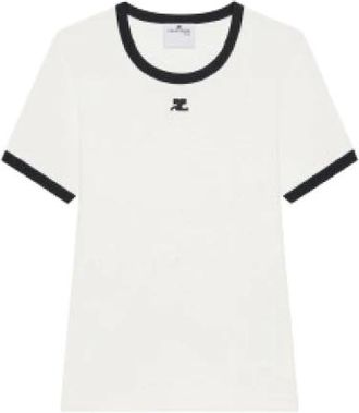 Courr&egrave;ges Signature Contrast T-shirt - Dames - T-shirts - Wit - S - Katoen - Tops