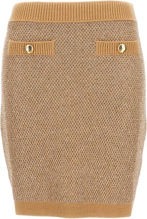 Elisabetta Franchi Gebreide rok met pailletten - Dames - Kokerrokken - Beige - L - Pailletten - Rokken