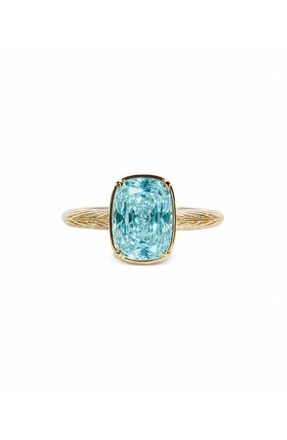 Sterling Forever Cushion Cut Imitation Aquamarine Sterling Silver Ring in Light Blue/gold at Nordstrom, Size 10