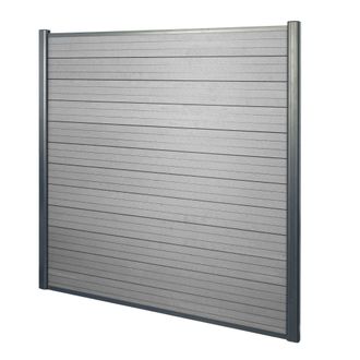 Hhg Hhg - Nunca Usado] Wpc Pantalla De Privacidad Sarthe, Valla Cortavientos, Postes De Aluminio, Elemento De Base, 1.90m Gris