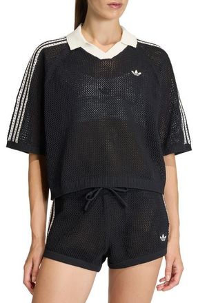 adidas Originals Open Stitch Polo in Black at Nordstrom, Size Xx-Small