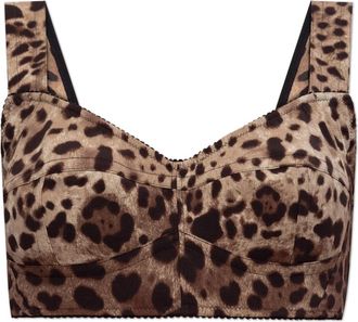 Dolce & Gabbana Korte Top met Dierenprint - Dames - Tops zonder mouwen - Beige - S - Leer - Tops