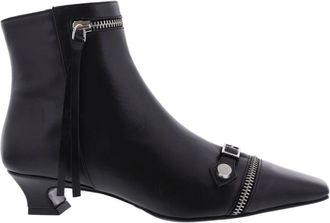 Paris Punk Zwarte Leren Enkellaars - Dames - Laarzen met Hak - Zwart - 37 EU - Leer - Schoenen