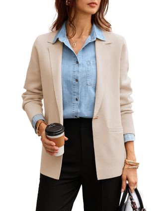 Grace Karin Womens Suit with Pockets Button-up Cardigan Blazer Business Office Casual Apricot M