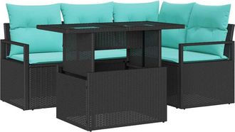 vidaXL Set Divano Da Giardino 5 Pz 4-numero Di Posti Nero E Blu Vidaxl