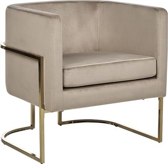 Beliani Sill&oacute;n Moderno Glamuroso Respaldo Redondo Decorativo Estructura Dorada Terciopelo Gris Pardo Sirkka